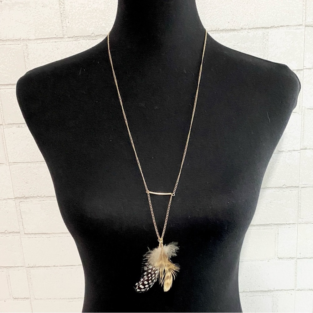 NWT J. Crew Feather Gold Tone Pendant Necklace
